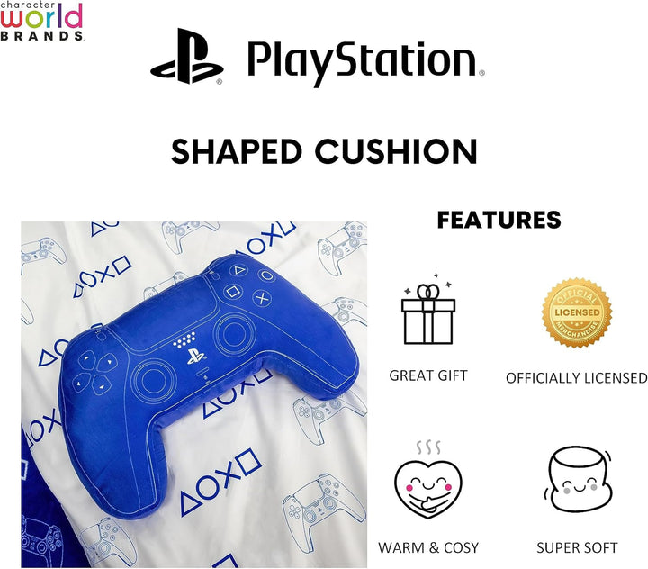 Character World: Pernă licențiată oficial în formă de controler Playstation, design de set de mână, pernă de pluș umplută | Perfect pentru dormitor sau decor de jocuri, albastru
