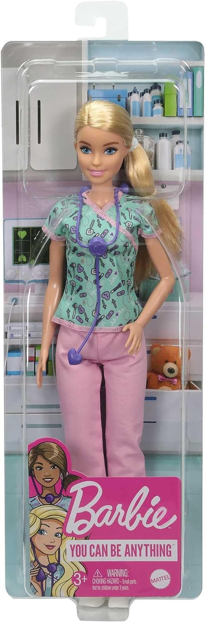 Barbie GTW39 - Păpușă asistentă medicală (Aprox. 30 cm) cu bluză cu imprimeu și pantaloni roz, pantofi albi și stetoscop, cadou minunat pentru copii de la 3 ani în sus