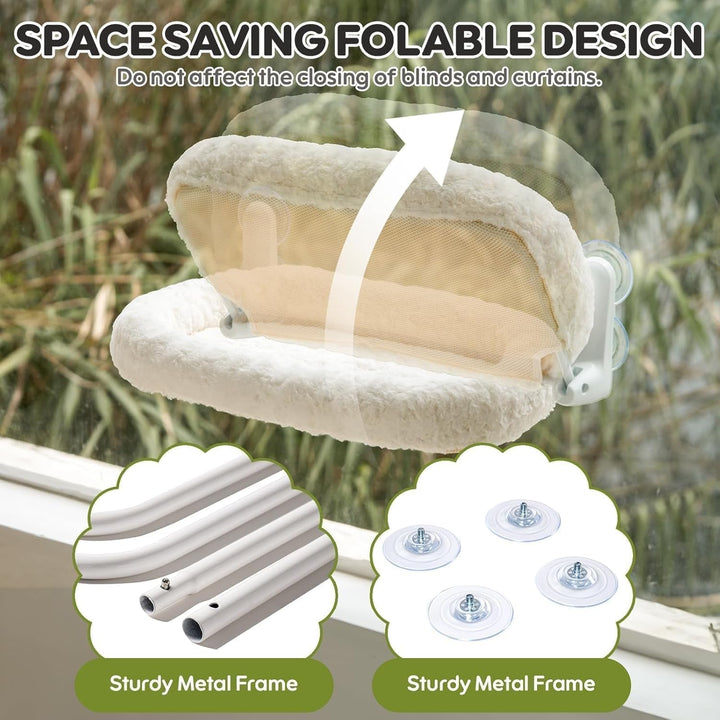 Șezlong pliabil pentru pisici EDAGNY, model plush, pentru plajă și privit - Șezlong pliabil pentru pisici, cu husă lavabilă și reversibilă - cadru robust din oțel, pentru o greutate de până la 15 kg, alb M