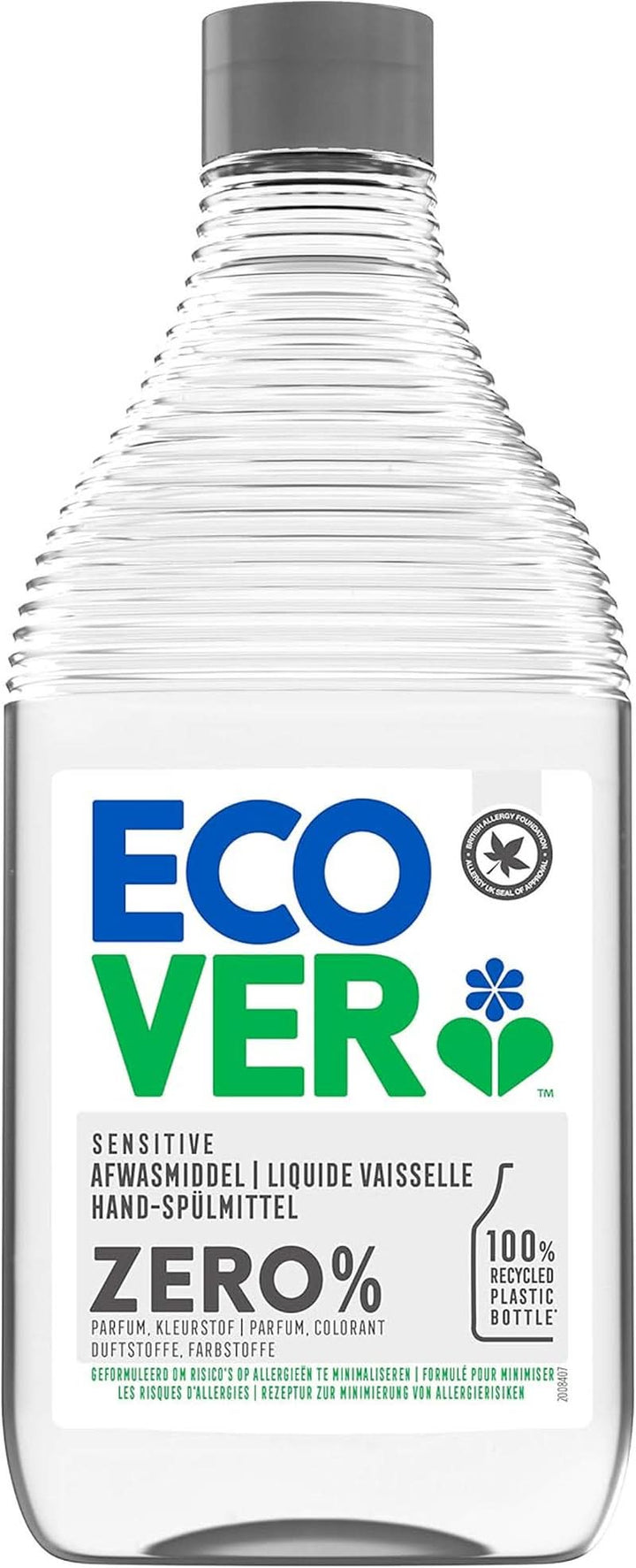 Ecover Zero Hand Dishwashing Liquid (5 L), Lichid de spălat vase sustenabil cu agenți tensioactivi din zahăr fără parfumuri, puternic degresant