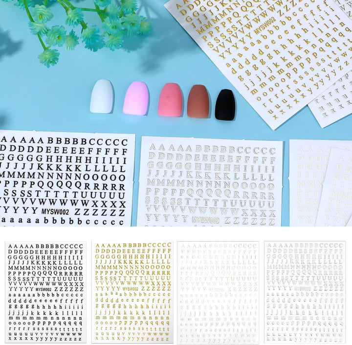 Nagelsticker Buchstaben 8 Blatt Nail Buchstaben Sticker Nagelsticker Glitzer Buchstabe Art Sticker Selbstklebend Nagelaufkleber Englisches Alphabet Dekoration Nageldesign Zubehör
