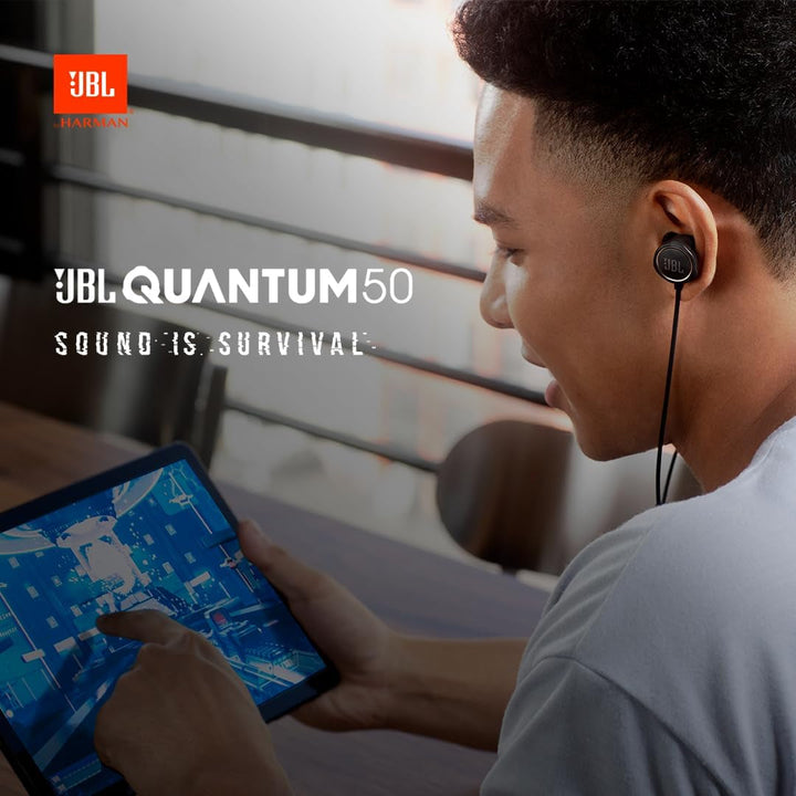 JBL Quantum 50 In-Ear Gaming Headphones - Negru - Pentru PC și consolă - Cască cu microfon și funcție Mute - Compatibilă cu toate platformele