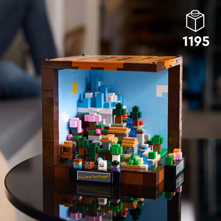 Set de construcție LEGO Minecraft The Workbench, set de jocuri video cu 8 figuri, inclusiv Steve, Alex, creaturi și biome, model aniversar 15, idee de cadou pentru adulți, bărbați și femei 21265
