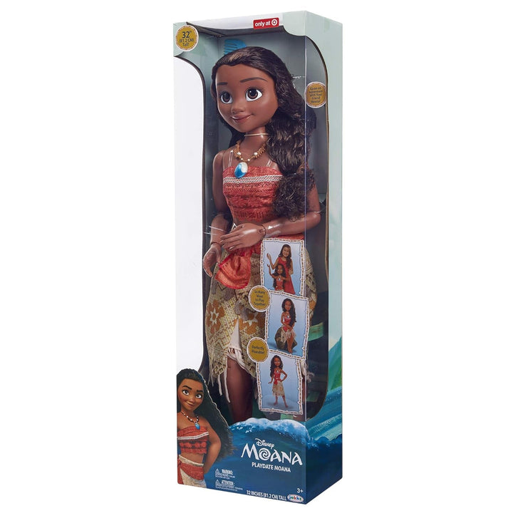 Disney Princess Vaiana, păpușă de joacă înaltă de 80 cm de la Jakks Pacific, păpușă mobilă, cu perie pentru a-și pieptăna buclele ondulate, rochie inspirată de film, colier detașabil cu pandantiv