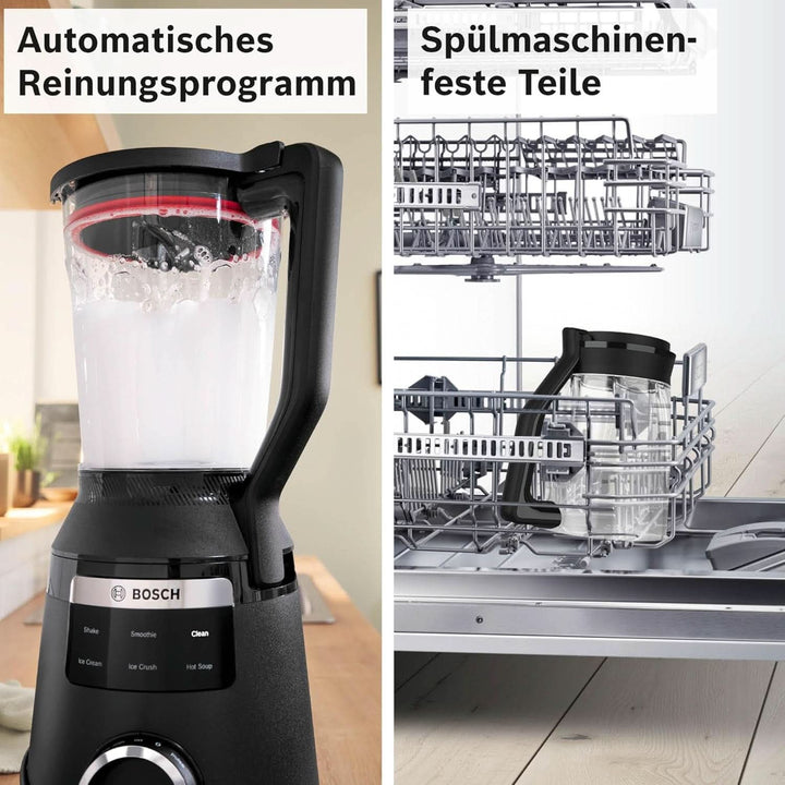 Highspeed-Standmixer Vitapower Serie 6 MMBD665B1, 45.000 U/Min, 6 Programme Inkl Heiße Suppe & Reinigung, 2 L Mixbehälter, Stopfer, Spülmaschinenfeste Teile, Made in Europe, 1800W, Schwarz