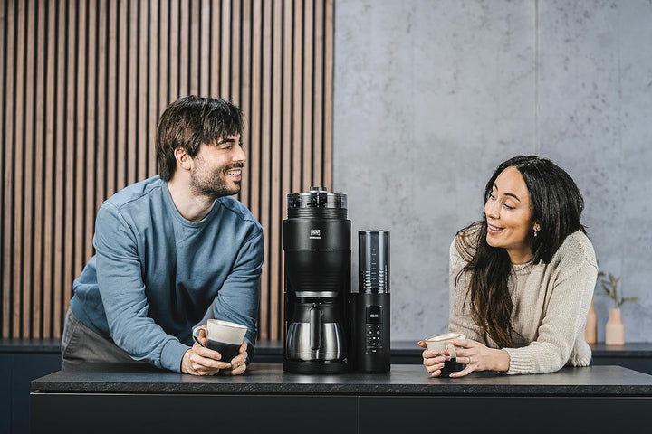 Melitta Aromafresh Therm Pro X - Espressor cu râșniță, espressor cu filtru și vas termic și rezervor de apă detașabil, pentru până la 8 cești de cafea, negru
