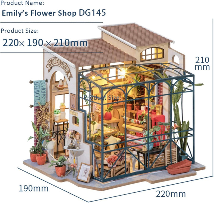 Robotime DG145 Rolife Emily's Flower Shop Miniature Doll's House Fabricat din lemn, metal, tesatura si carton, Dimensiuni: 22 X 15 X 17 Cm,