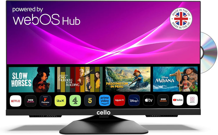 Cello C2224WSH 22" Zoll Full HD SMART Rahmenloser TV Triple Tuner (DVB-C/-S2/-T2) Bluetooth Webos by LG Pitch Perfect Lautsprecher Disney+ Netflix Kleine Räume [2024]