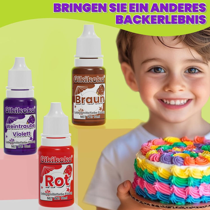 Lebensmittelfarbe – Hochkonzentrierte Lebensmittelfarbe Flüssige, 12 Farben Lebensmittelfarbe Für Backen, Puderzucker, Macarons, Buttercreme, Zuckerguss, Schleim - 10Ml