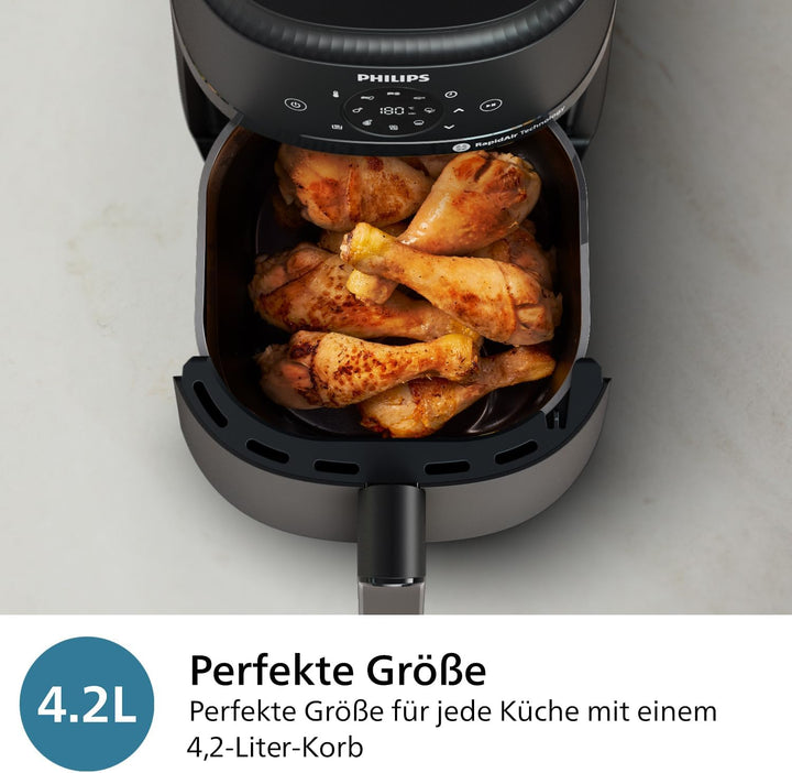 Philips Airfryer 2000-Serie 4,2L - Digitaler Touchscreen, 13 Garoptionen, 9 Voreingestellte Funktionen, Bis Zu 90% Weniger Fett Mit Rapidair Technologie, 1500W Leistung, Schwarz (NA229/00)