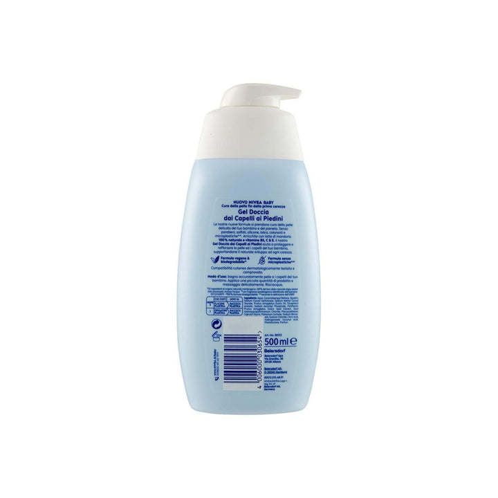 NIVEA BABY gel de duș pentru păr pe picioare 500 ml, baie cu bule pentru copii pentru piele și păr moale și curat, baie pentru copii cu protecție împotriva lacrimilor, șampon hidratant și moale pentru copii
