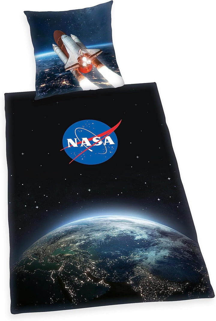 Set de lenjerie de pat NASA, bumbac/renforcé, gri/alb Lenjerie de pat - copii Naty Shop Negru 80 X 80 Cm, 135 X 200 Cm