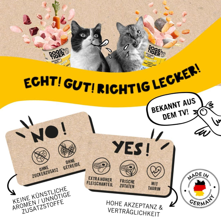 Dogs'N Tiger Gourmet Menu Glückskind, hrană umedă pentru pisoi, pui suculent și păstrăv - fără cereale, zahăr adăugat, conservanți artificiali, compatibilitate optimă, 6X400G