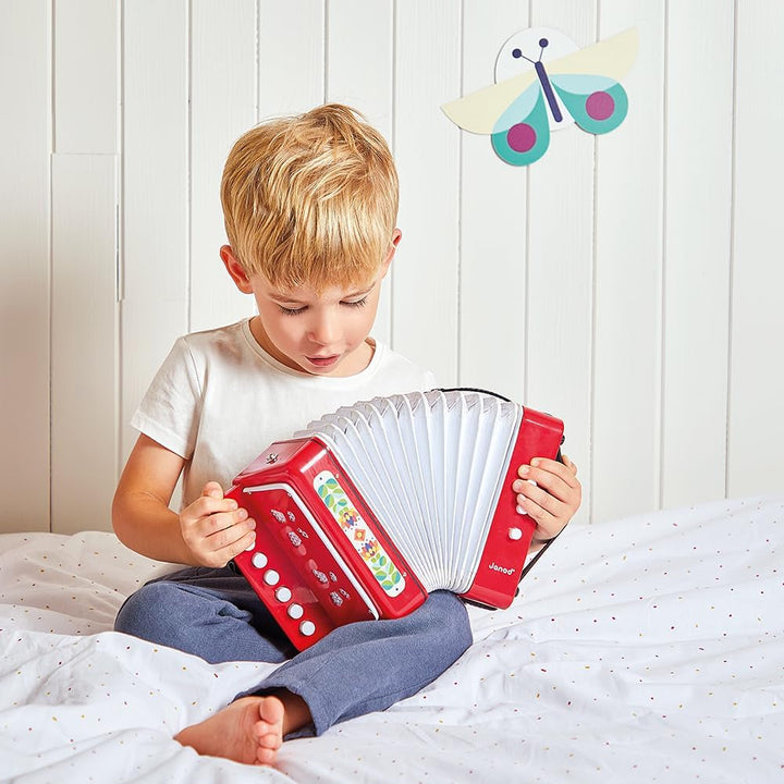 Janod - Acordeon Gioia - Instrument muzical pentru copii - Joc de rol și educație muzicală timpurie - Cu curea - De la 3 ani, J07654 Jucarii Bebe Naty Shop