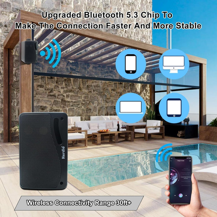 Herdio 3,5 Zoll Bluetooth Outdoor Lautsprecher Marine Lautsprecher 3 Wege 200W Wasserdicht Weatherproof Für Outdoor Indoor Patio Garten Deck Camper Boot Terrasse Restaurant (1 Paar, Schwarz)