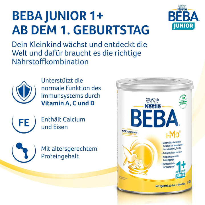 BEBA Junior 1+ Milchgetränk Ab Dem 1. Geburtstag, Babynahrung Mit HMO 2'-FL, Nur Laktose, Ohne Palmöl, 1Er Pack (1 X 800G)