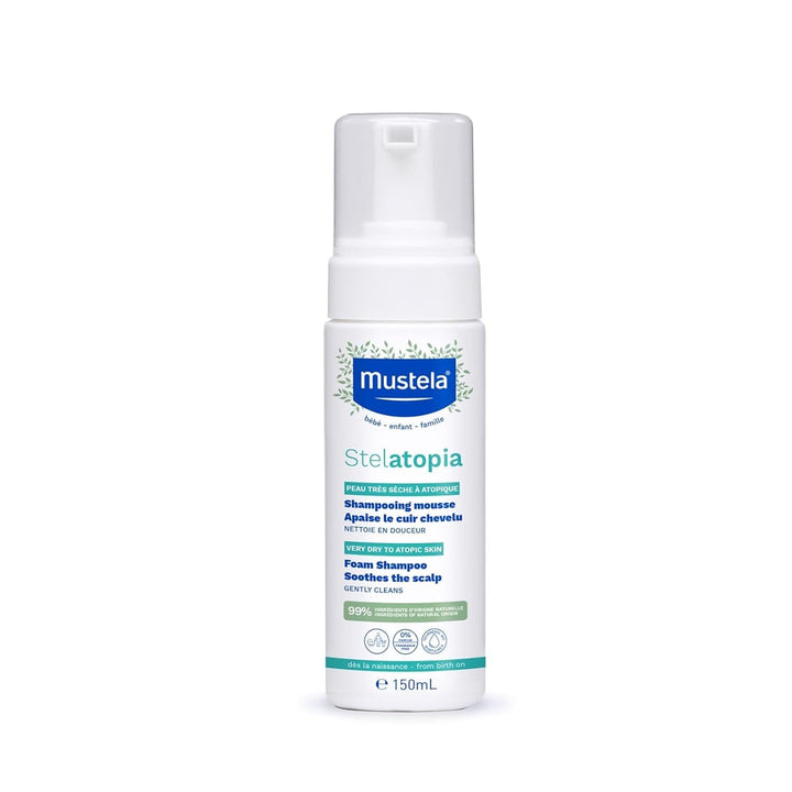 Stelatopia Șampon Mousse pentru scalp cu uscăciune extremă sau dermatită atopică, păr, bebeluși, copii, întreaga familie - reduce roșeața și mâncărimea (150ml)