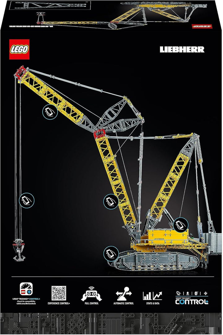 Set macara pe șenile LEGO Technic Liebherr LR 13000, construiește cel mai bun model de vehicul de construcții controlat de la distanță cu aplicația Control+, macara cu sistem de troliu și braț de ridicare, kit model mare pentru adulți 42146