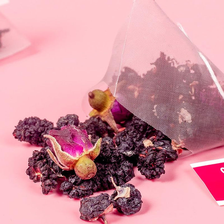 Ceai mixt cu coacăze negre, dud și trandafiri 黑枸杞桑葚玫瑰茶 8,8 oz (250 g, 5 g x 50 p) Ceai natural din plante chinezești