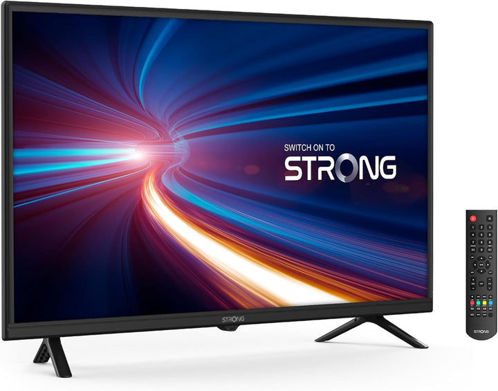 STRONG - 24 Zoll (60 Cm) HD Fernseher SRT24HE4023 - 12V Fernseher Ideal Für Wohnwagen, Wohnmobil - Triple-Tuner - 2 Hdmi-Anschlüsse (1 ARC), 1 Usb-Port, Mini-Av, Antennen-/Sat-Anschluss - Schwarz