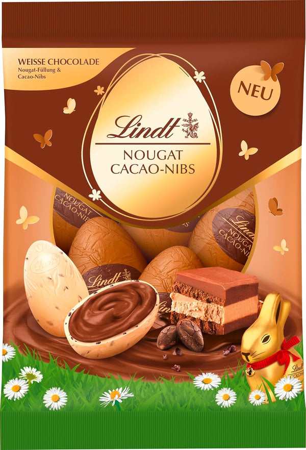 Lindt Schokolade Nougat Cacao-Nibs Eier | 90 G Beutel | Weiße Schokoladen Eier Gefüllt Mit Haselnusscrème | Oster Schokolade | Schokoladengeschenk | Ostereier | Schokoeier