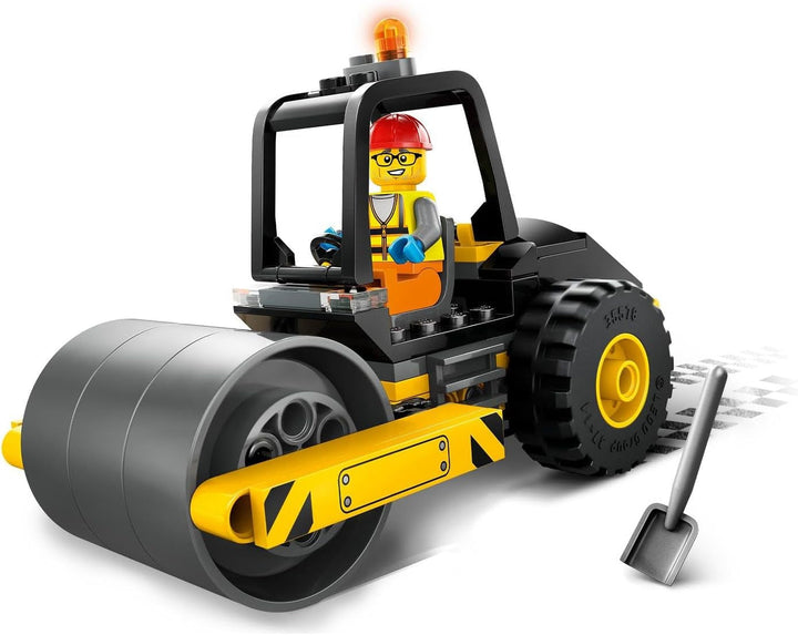 LEGO City Road Roller, vehicul de șantier pentru copii de la 5 ani, jucărie cu role cu aburi cu minifigurină de muncitor în construcții, experiență de joacă imaginativă pentru băieți și fete, mic, cadou distractiv 60401