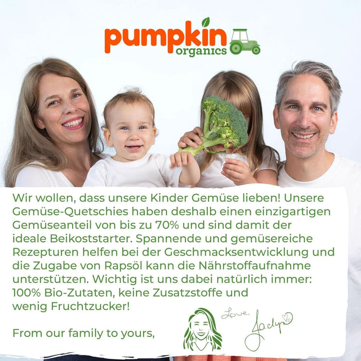 Pumpkin Organics 24Pack, piure de legume organice, fără zahăr adăugat, pentru bebeluși de la 6 luni, 24 x 100 grame