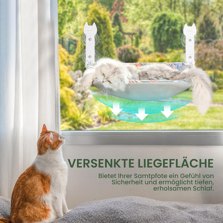 Șezlong pentru pisici, covoraș reversibil luminos, pliabil și fără fir, ventuze puternice de până la 20 kg, design încastrat confortabil, hamac pentru pisici cu vedere la 360°, pat pentru fereastră (gri, 1 pachet)