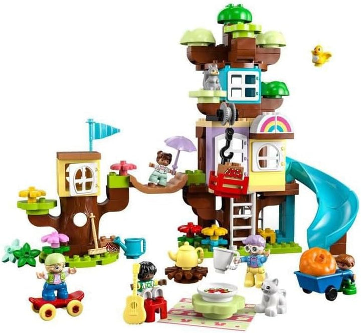 LEGO 10993 DUPLO 3-In-1 Tree House Jucărie pentru copii mici de la 3 ani, fete și băieți cu 4 figuri, animale, jucărie de construcție cu blocuri de construcție și un tobogan, jucărie educativă