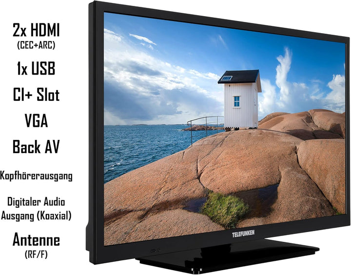 TELEFUNKEN XH24SN550MVD 24 Zoll Fernseher/Smart TV (HD Ready, HDR, Triple-Tuner, 12 Volt, Dvd-Player) - 6 Monate HD+ Inklusive [2023], Schwarz