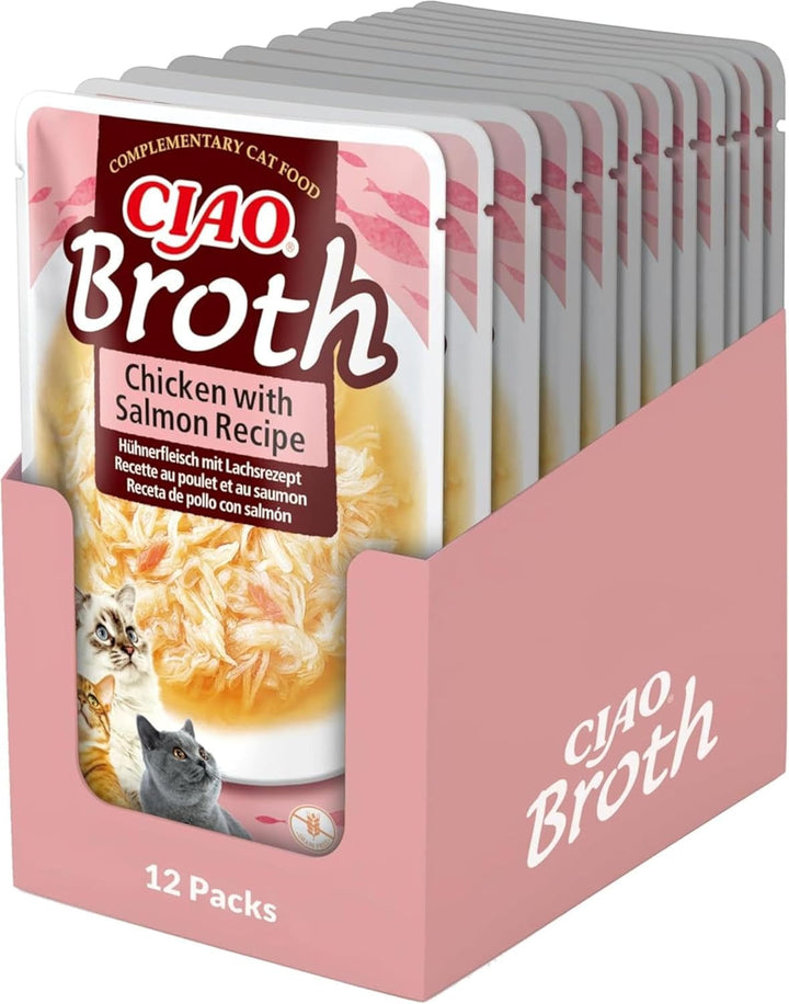 INABA Ciao Stew Hrană umedă pentru pisici 86% umiditate și vitamina E, supă premium pentru pisici cu pui și scoici 40 G (pachet de 12), 100% carne naturală, fără cereale, fără zahăr