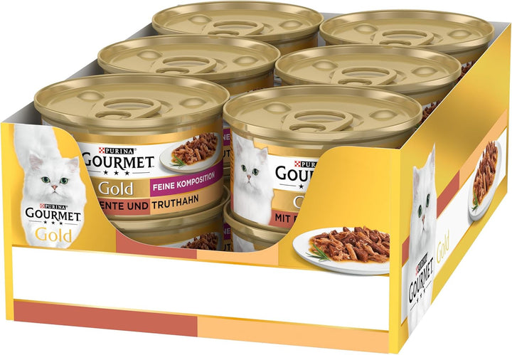 Gourmet Gold Fine Composition Cat Food umedă, cu rață și curcan, 12Pack (12 X 85G)