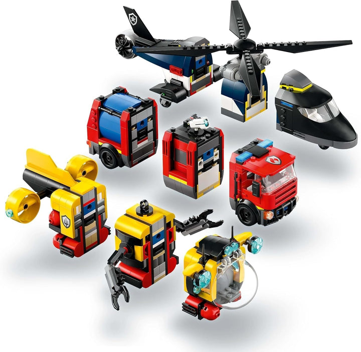 Set combinat LEGO City cu elicopter, mașina leului și submarin și 3 minifigurine - vehicule de jucărie construibile pentru băieți și fete de la 7 ani - cadou de ziua de naștere și de vacanță 60462