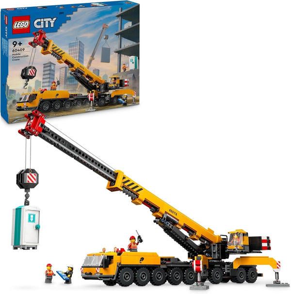 Macara mobilă de construcții LEGO City, jucărie de construcții pentru băieți și fete, cadou pentru copii creativi, braț lung extensibil, 4 minifigurine de muncitori în construcții pentru jocuri de rol 60409