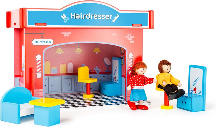 Small Foot 10852 Playhouse Restaurant Fabricat din lemn, Cu 2 figurine pentru păpuși, accesorii și acoperiș detașabil, De la 3 ani