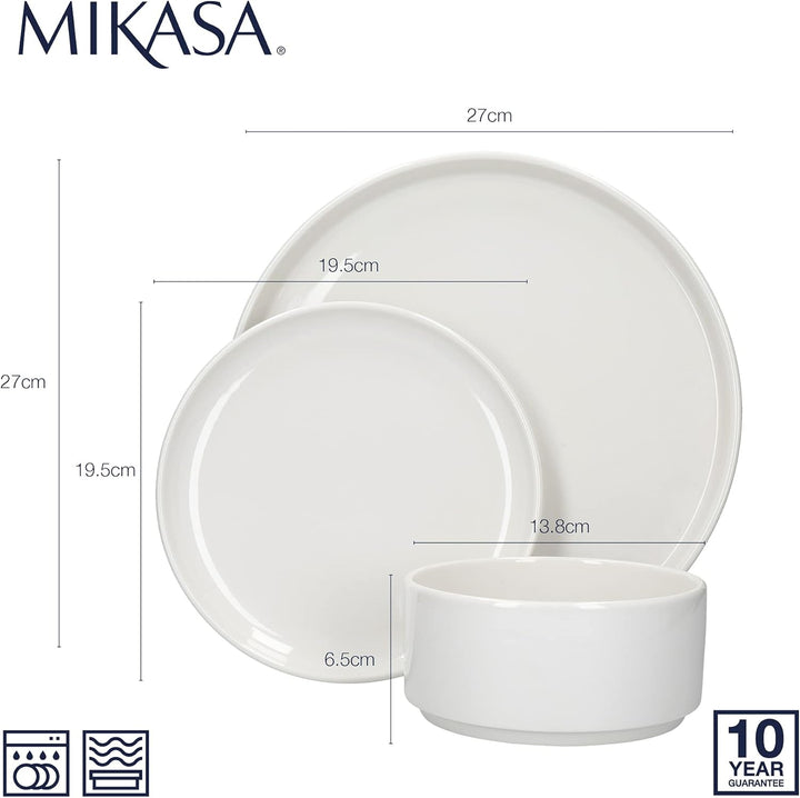 Mikasa Camberlie Essgeschirr Set, Weißes Porzellan Im Scandi Style, Teller Und Schüsseln, 12Er Set