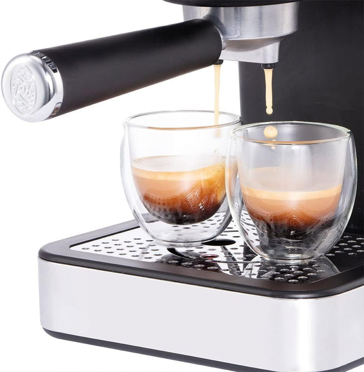 Espressor Russell Hobbs [Portafiltru] Distinction Oțel Inoxidabil Titan (15 bar, inserție pentru 1 și 2 căni, tampoane ESE, dozare automată și opțiune manuală, duză de abur pentru apă fierbinte și spumă de lapte) 26452-56