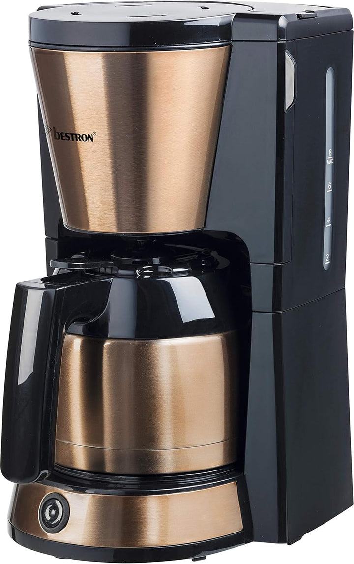 Bestron Espressor cu filtru pentru 8 cești de cafea, Espressor cu termos de 1 litru, Include filtru permanent și oprire automată, 900 W, Culoare: Cupru