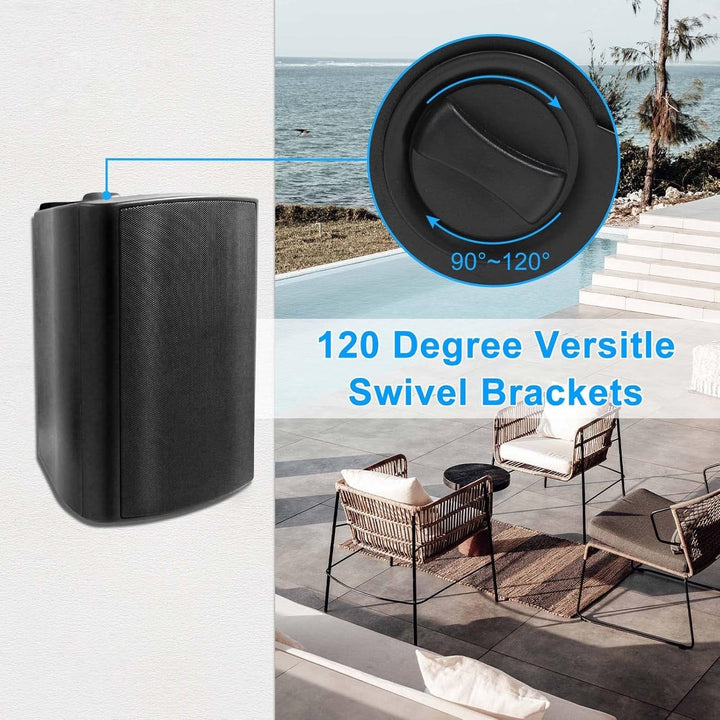 Herdio 6,5 Zoll Outdoor-Lautsprecher Wasserdicht Verkabelt 200 Watt Mit Kraftvollem Bass, Wandmontage-Außenlautsprecher Für Patio Garage Überdachte Terrasse (Schwarz)