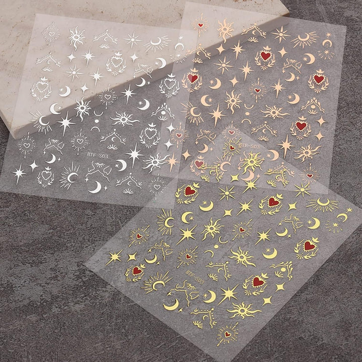 JMEOWIO Nagelsticker Mond Stern 9 Blatt Nail Art Sticker Selbstklebend Nagelaufkleber Sonne Dekoration Nageldesign Zubehör