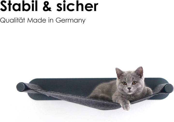 Hamac pentru pisici Lucybalu® cu fetru natural | Hamac pentru pisici, ca pat de perete | Șezlong pentru pisici cu cadru metalic | Șezlong pentru pisici montat pe perete | Fabricat în Germania | Antracit