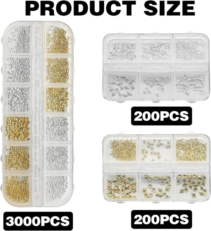 3400 Stück Goldene Und Silberne Sternperlen, Goldene Nagelanhänger, Zubehör Für Nagelschmuck, Schöne Sternnagelanhänger Für Nägel,Nail Art Rhinestones