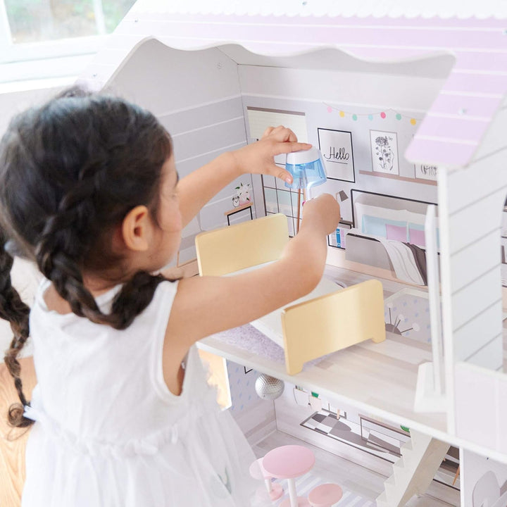 Teamson Kids Olivias Little World Giant Doll House cu 16 accesorii pentru păpuși, casă de păpuși din lemn cu mobilier, cu 3 etaje, casă de păpuși pentru copii pentru păpuși de 12 inci/30 cm, vârsta 3 ani+