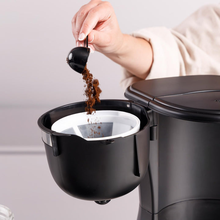 Espressor Verona 12, 680 W, 1250 ml, Intense Flavour Tech, plită, filtru permanent lavabil, cană de sticlă anti-picurare, design compact negru mat, fără BPA