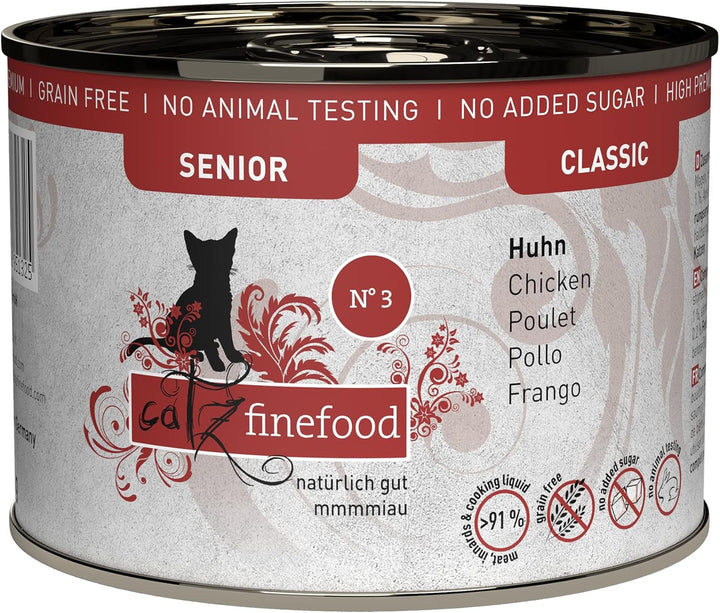 Hrană umedă pentru pisici Catz Finefood Senior Collection - Hrană umedă premium pentru pisica dumneavoastră senior - fără cereale, fără zahăr, conținut ridicat de carne, vitamine și minerale (cutie 6 X 200G)