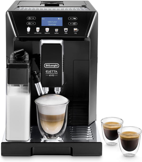 De'Longhi Eletta Evo ECAM 46.860.B Espressor complet automat cu sistem Latte Crema Milk, Cappuccino și Espresso prin apăsarea unui buton, afișaj LCD și butoane senzoriale, negru