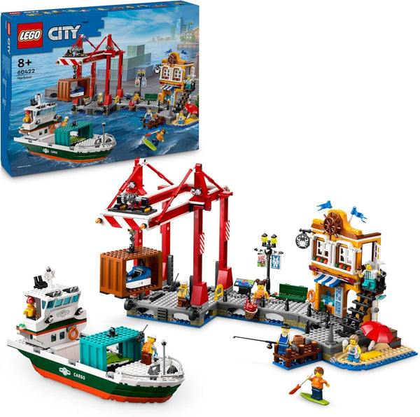 Portul LEGO City cu navă de marfă, jucărie de construit pentru băieți și fete de la 8 ani, idee de cadou pentru copii, macara pentru containere, navă de jucărie și 8 minifigurine 60422
