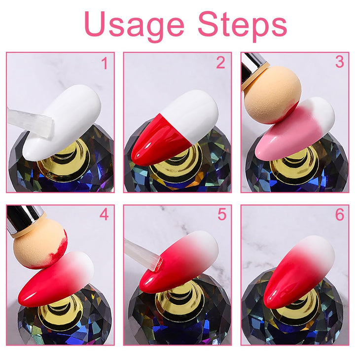 2 Stück Nail Art Rendering-Werkzeuge Doppelter Kopf, Sponge Brush Applikator Inkl 8 Ersatzköpfe, Nail Art Schwamm Und Tupfpinsel(Weiß, Rosa)