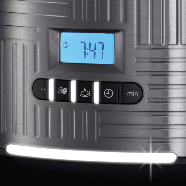 Russell Hobbs 25270-56 Geo Steel Cafetier digital din sticlă, 1000 W, oțel inoxidabil, 1,5 litri