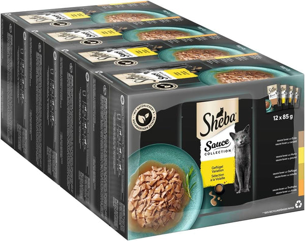 SHEBA pungi porție hrană umedă Multipack Sauce Collection Poultry Variation 4 X 12 X 85G